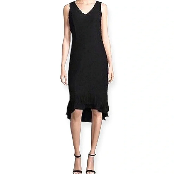 Nanette Lepore Textured Vegan Suede Fringe V Neck Sleeveless Maxi Dress - Picture 1 of 9